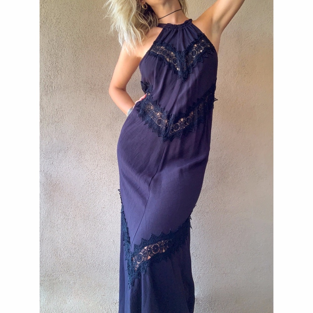*NEVER WORN* STONE COLD FOX Women's Purple, Black Lace, Maxi Dress, Size M/L